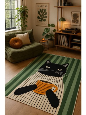 Pelura Halı Pinterest Kedi Desenli Baskılı Kaymaz Yıkanabilir Salon Oturma Odası Mutfak Balkon Halısı Yolluk