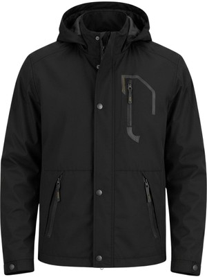 Sivaist Erkek Siyah Softshell Kapüşonlu İç Cepli Su Ve Rüzgar Geçirmez Mevsimlik&Yazlık Mont