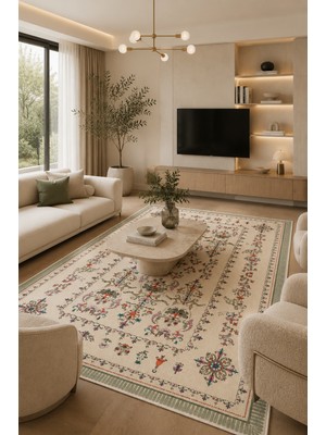 Pelura Halı Floral Elegance Desen Baskılı Kaymaz Yıkanabilir Salon Oturma Odası Mutfak Balkon Halısı Yolluk