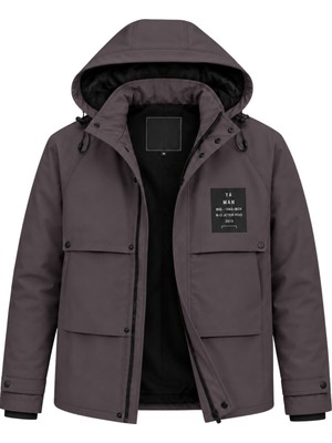 Sivaist Erkek Gri Kapüşonlu Kışlık Mont Suya Dayanıklı Çok Cepli Outdoor Mont&kaban