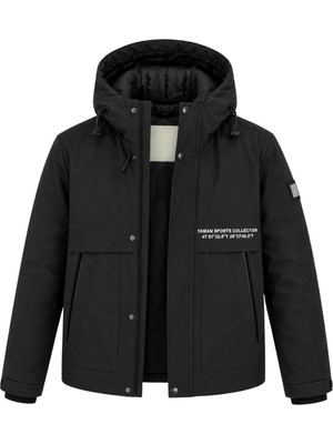 Sivaist Erkek Siyah Kapüşonlu Kışlık Mont Suya Dayanıklı Fermuarlı Çıtçıtlı Cepli Outdoor Mont