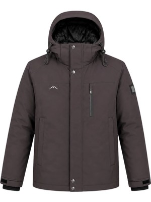 Sivaist Erkek Gri Kapüşonlu Kışlık Softshell Suya Dayanıklı Fermuarlı Cepli Outdoor Mont