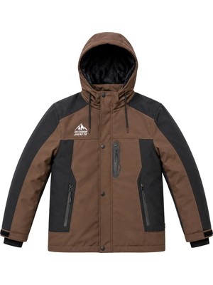Sivaist Erkek Kahverengi Softshell Mont Kapüşonlu Kışlık Suya Dayanıklı Fermuarlı Cepli Outdoor Mont