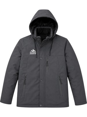 Sivaist Erkek Gri Softshell Mont Kapüşonlu Kışlık Suya Dayanıklı Fermuarlı Cepli Outdoor Mont