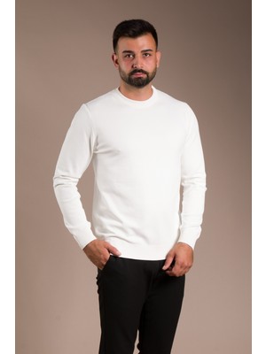 Zeki Özer Erkek Beyaz Basic Triko Kazak