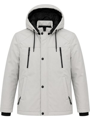 Sivaist Erkek Beyaz Softshell Mont Kapüşonlu Kışlık Suya Dayanıklı Fermuarlı Cepli Outdoor Mont