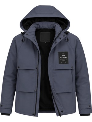 Sivaist Erkek Lacivert Kapüşonlu Kışlık Mont Suya Dayanıklı Çok Cepli Outdoor Mont&kaban