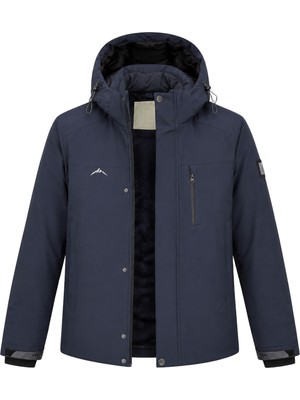 Sivaist Erkek Lacivert Kapüşonlu Kışlık Softshell Suya Dayanıklı Fermuarlı Cepli Outdoor Mont