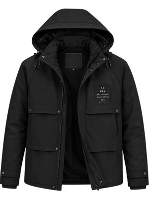 Sivaist Erkek Siyah Kapüşonlu Kışlık Mont Suya Dayanıklı Çok Cepli Outdoor Mont&kaban