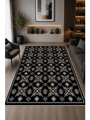 Pelura Halı Etnik Çiçek Desenli Baskılı Kaymaz Yıkanabilir Salon Oturma Odası Mutfak Balkon Halısı Yolluk