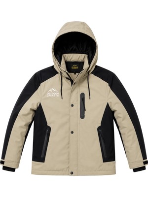 Sivaist Erkek Krem Softshell Mont Kapüşonlu Kışlık Suya Dayanıklı Fermuarlı Cepli Outdoor Mont