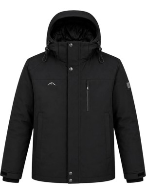 Sivaist Erkek Siyah Kapüşonlu Kışlık Softshell Suya Dayanıklı Fermuarlı Cepli Outdoor Mont
