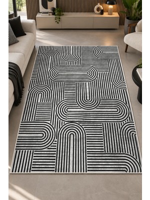 Pelura Halı Modern Geometrik Desen Baskılı Kaymaz Yıkanabilir Salon Oturma Odası Mutfak Balkon Halısı Yolluk
