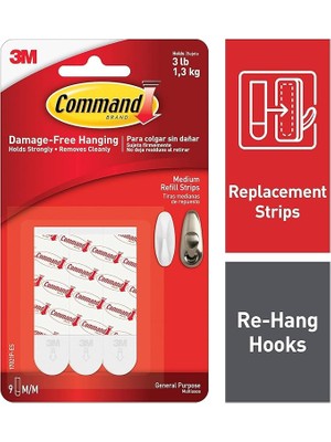 Bemy Ticaret Command Strips 17021P Medium Commandtm Montaj Şeritleri 9 Adet