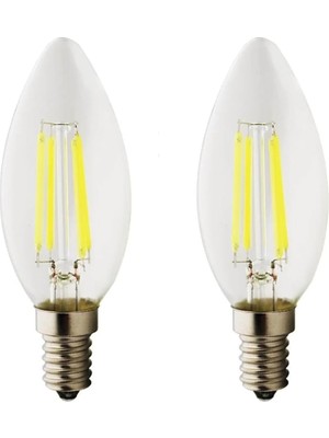 Bemy Ticaret LED Filament Ampul 4 Watt E14 Duy Sarı Işık Dekoratif Vintage Aydınlatma (2, Şeffaf Cam C35)