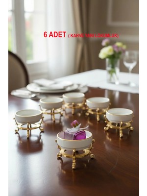 Evstyle Metal Döküm Ayaklı Porselen Lokumluk 6'lı - Gold