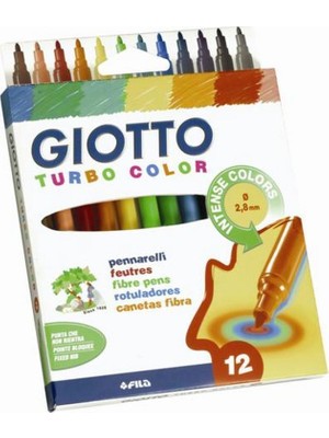 Giotto 12'li Turbo Color Keçeli Kalem Askılı Paket 2,8 mm Renkli Uçlar ile Dayanıklı Kullanım