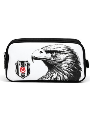 Me Team  Beşiktaş Lisanslı Çift Bölmeli Kartal Desenli Kalemlik - Rubber Logolu Su Itici Kumaşlı Kalem Kutusu