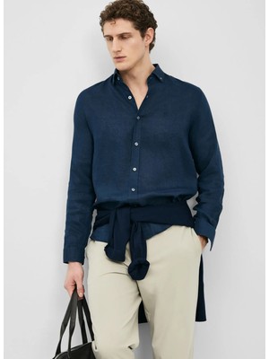Lufian Lufıan Lacivert Erkek Slim Fit Gömlek Pitaya