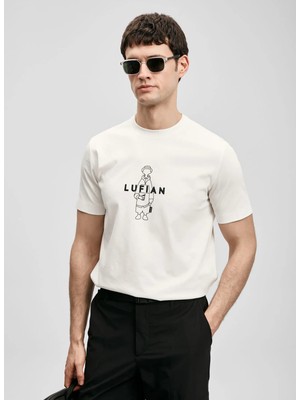 Lufian Lufıan Kırık Beyaz Erkek Slim Fit Logo Baskılı T-Shirt Sımbad