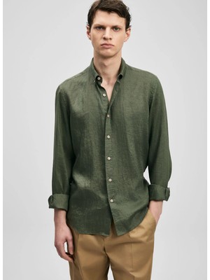 Lufian Lufıan Haki Erkek Slim Fit Gömlek Pitaya