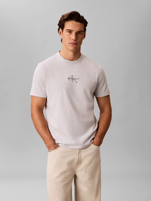 Calvin Klein Erkek Gri Calvin Klein Ss 30S Mıcro Monologo Gri Erkek Tişört