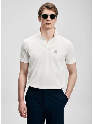 Lufian Lufıan Kırık Beyaz Erkek Slim Fit Logo Baskılı Polo T-Shirt Carter