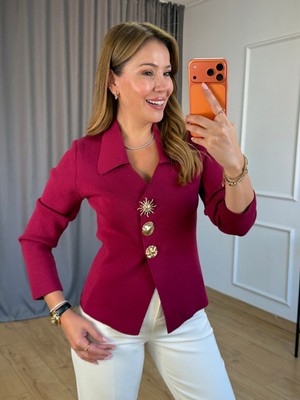 Size Özgü Bordo Gold Düğmeli Çelik Hırka