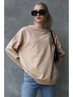 Odea Madmext Bej Basic Oversize Kadın Sweatshirt MG1686,BEJ M