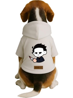 Odea Monopetz Baskılı Içi Polarlı Köpek ve Kedi Kıyafeti & Elbisesi - Beyaz Renk Kapüşonlu Hoodie B692C 6xl