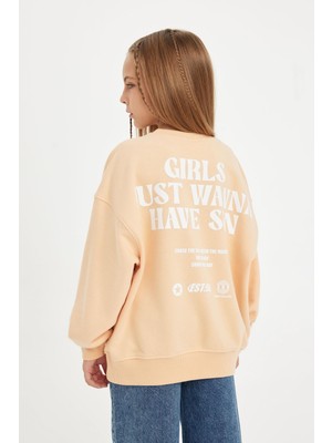 Odea Defacto Oversize Geniş Kalıp Bisiklet Yaka Sırt Baskılı Sweatshirt Kız Çocuk D3805A824WN