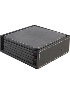 Odea Bardak Altlığı,6’lı Set,masaüstü Kare Cup Coaster,vegan Suni DERI,11X11 Cm.,siyah