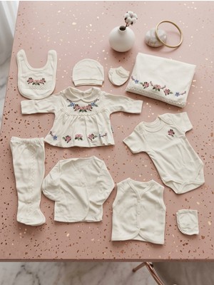 Bambik Baby Zuhu %100 Pamuk Nakışlı 10'lu Hastane Çıkışı Seti - Yenidoğan Bebek Takımı 0-3 Ay
