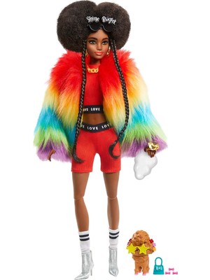 Odea Barbie Extra - Gökkuşağı Renkli Ceketli Bebek, Fino Figürü Ile, 3-9 Yaş Arası Kızlar Için Ideal Bir Hediye GVR04