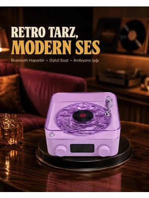 Astraltech Projektör Işıklı Retro Hoparlör Bluetooth Aux USB Hafıza Kartlı 360° Sesli Şarjlı