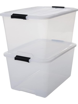 Odea Iris Ohyama Kapaklı Plastik Saklama Kutuları, 45L, 2'li Set, Şeffaf