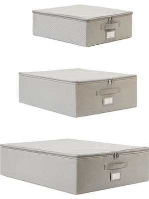 Odea Ocean Home Textile 3'lü Gri Balıksırtı Destekli Hurç Set 31 x 38 x 12 + 45 x 55 x 18 + 55 x 70 x 18 cm