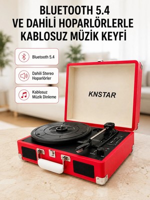 Astraltech Taşınabilir Bavul Tipi Pikap Bluetooth Özellikli Dahili Hoparlörlü USB ve Sd Kart Destekli Kırmızı