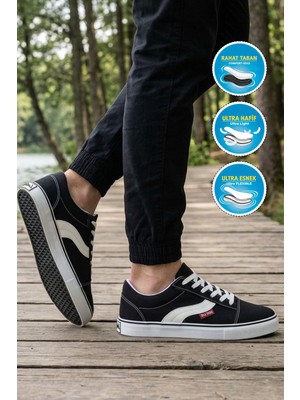 Ayk's Erkek Siyah Günlük Spor Ayakkabı Bağcıklı Casual Kanvas Sneaker 1002