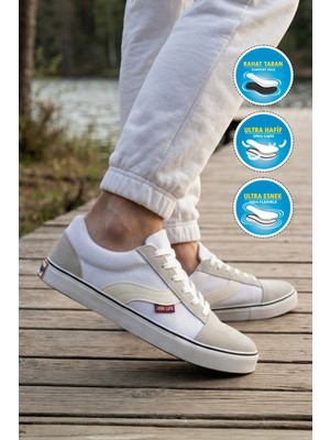 Ayk's Erkek Beyaz Günlük Spor Ayakkabı Bağcıklı Casual Kanvas Sneaker 1002