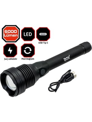 Rox Şarjlı LED Fener 6000 Lümen