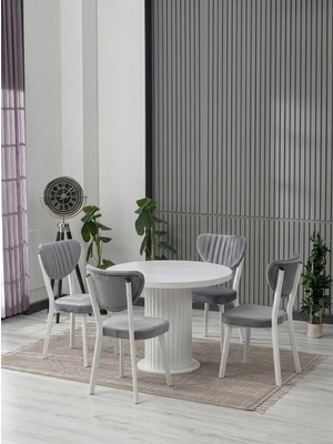 JoyMassa Nara 90X90 Bohem Beyaz Masa / 4 Elma Sandalye Masa Takımı
