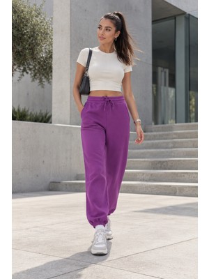 Quhox Kadın Yüksek Bel Jogger Eşofman Altı Mor