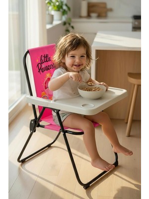 Exent Kids 2–6 Yaş, Little Princes Katlanır Portatif Mama Sandalyesi, Tak-Çıkar Masa Ile-Pembe