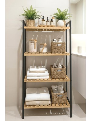 Exent, Dekoratif Banyo Boy Dolabı, Havluluk, Banyo Dolabı, 4 Raflı, Metal Iskelet
