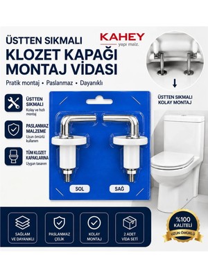 Kahey Klozet Kapak Montaj Vidası Kolay Montaj 2 Parça Paslanmaz Üstten Sıkmalı