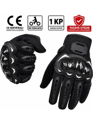 Hengsheng Motosiklet Eldiveni Ce En 13594 Sertifikalı 1 Kp Korumalı Dokunmatik Kaydırmaz Yasaya Uygun