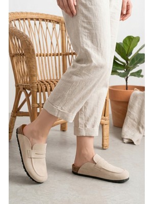 SBronze Bej Unisex Loafer Ayakkabı Mantar Tabana Terlik