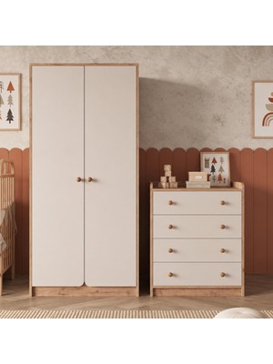Bimossa TK2120 Daffy Sepet-Kumtaşı Bebek Çocuk Odası Seti Sepet-Kumtaşı 2 Kapılı Gardırop Çekmeceli Şifonyer