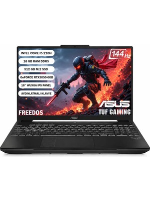 Asus Tuf Gaming F16 FX607VJB-RL137 Intel Core 5 210H 16GB 512GB SSD RTX3050-6GB Freedos 16" Wuxga 144Hz Taşınabilir Bilgisayar